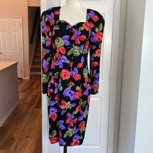 BICHON vintage floral 90s pencil midi dress